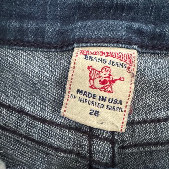 TRUE RELIGION Jeans JESS Rolled Up Vintage Blue Denim Shorts Size 28 USA Made - Picture 3 of 11